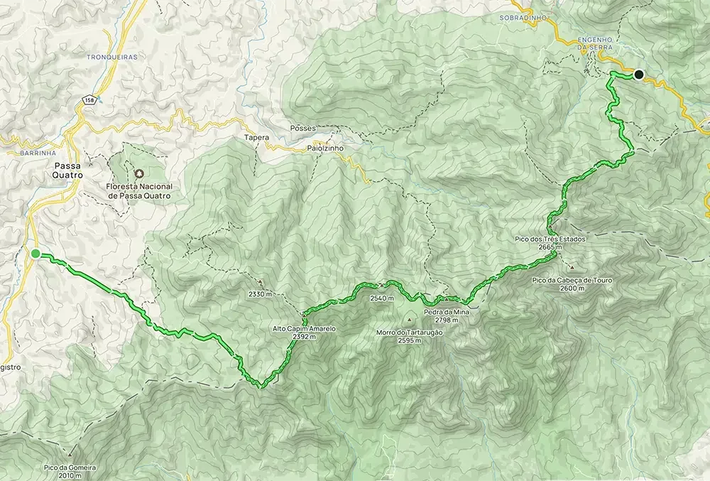 Mapa da travessia da Serra Fina