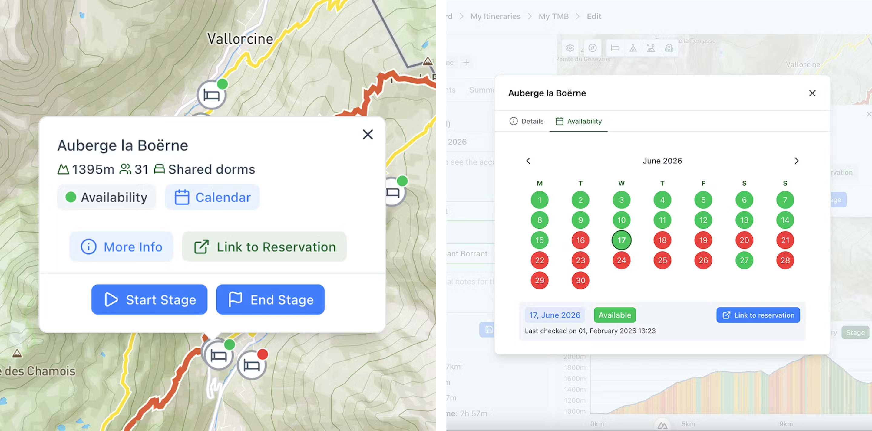 Visualização de disponibilidade de hospedagens em tempo real.